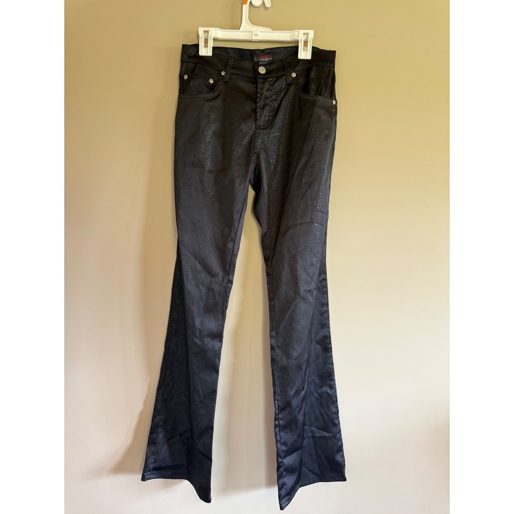 Z. Cavaricci Black Shimmer Stretch Flare‎ Leg Pants Vintage Y2K sz 3 Made in USA